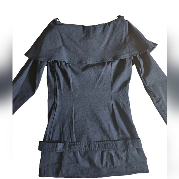 Dollface Black with Silver Trims Off-Shoulder Stretchy Top with Belt - Size M - Picture 3 of 6